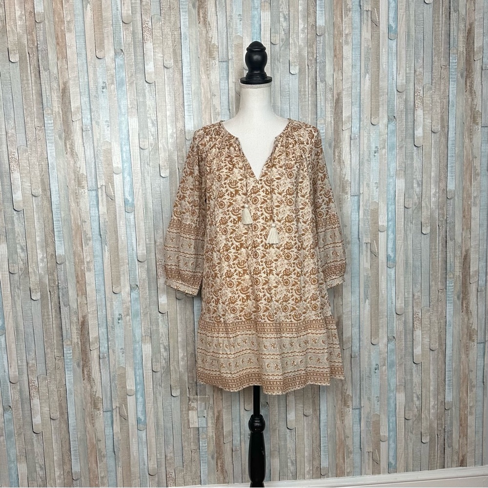 Cleobella L‎ Brown Floral Print Rosy Mini Swing Tunic Peasant Dress Boho $198